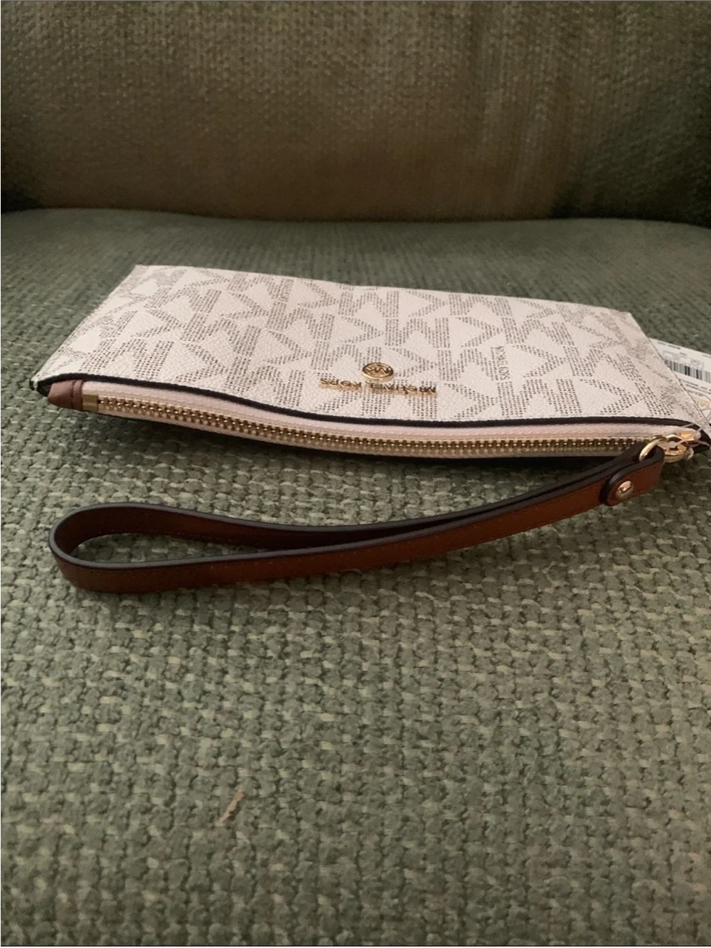 Michael Kors Classic MK White & Tan Logo Wristlet NWT $98